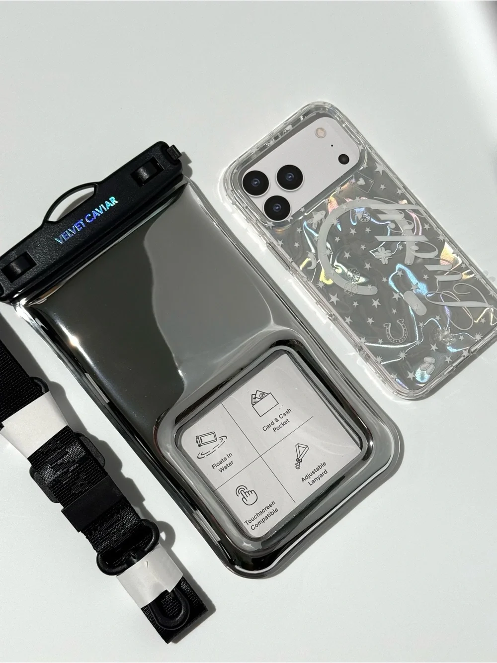 Velvet Caviar Silver Holo Waterproof Floating Phone Pouch + 17Pro Max Phone Case
